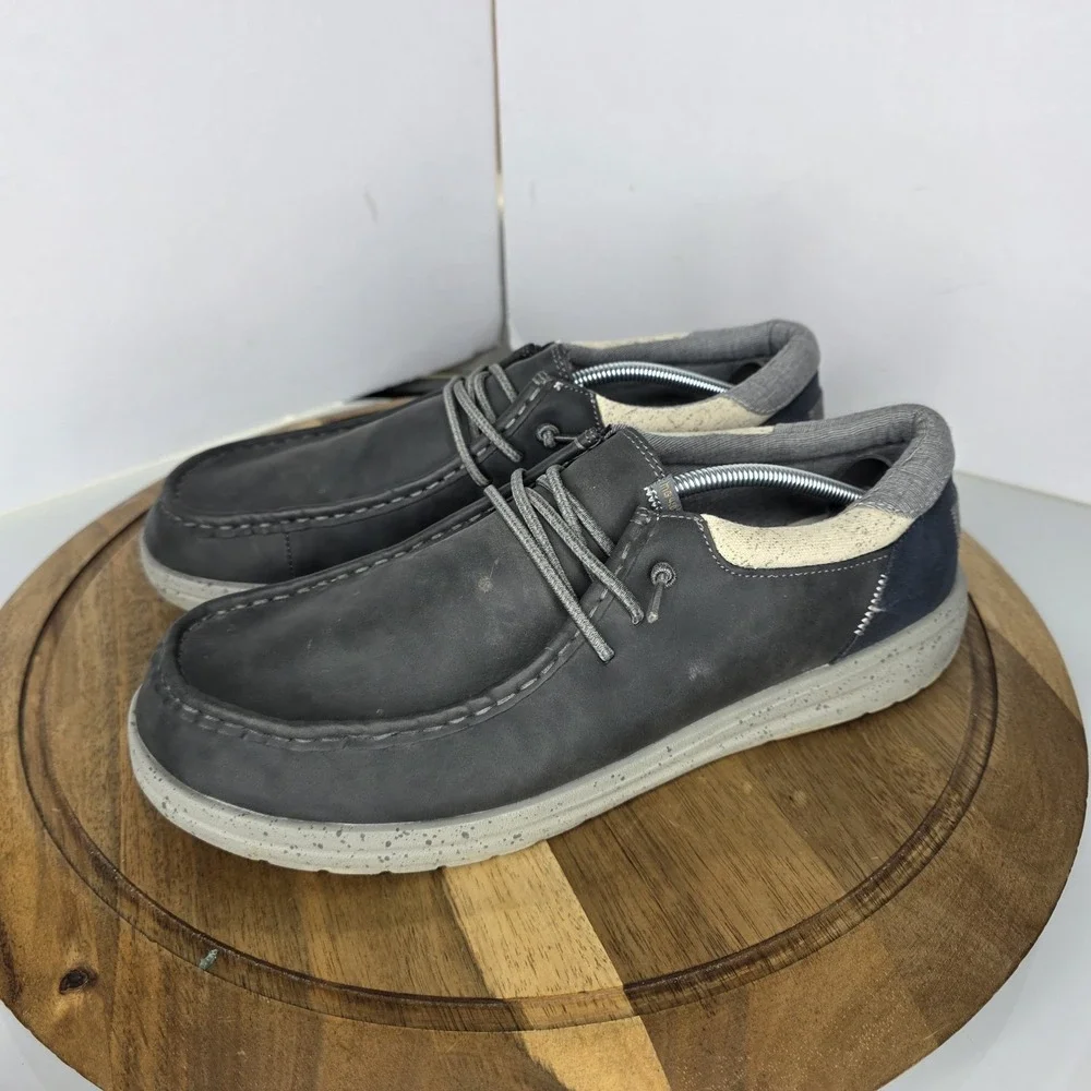 HEY DUDE SHOES Paul - Grey Men's Size 11 Craft Leather Gray/Blue